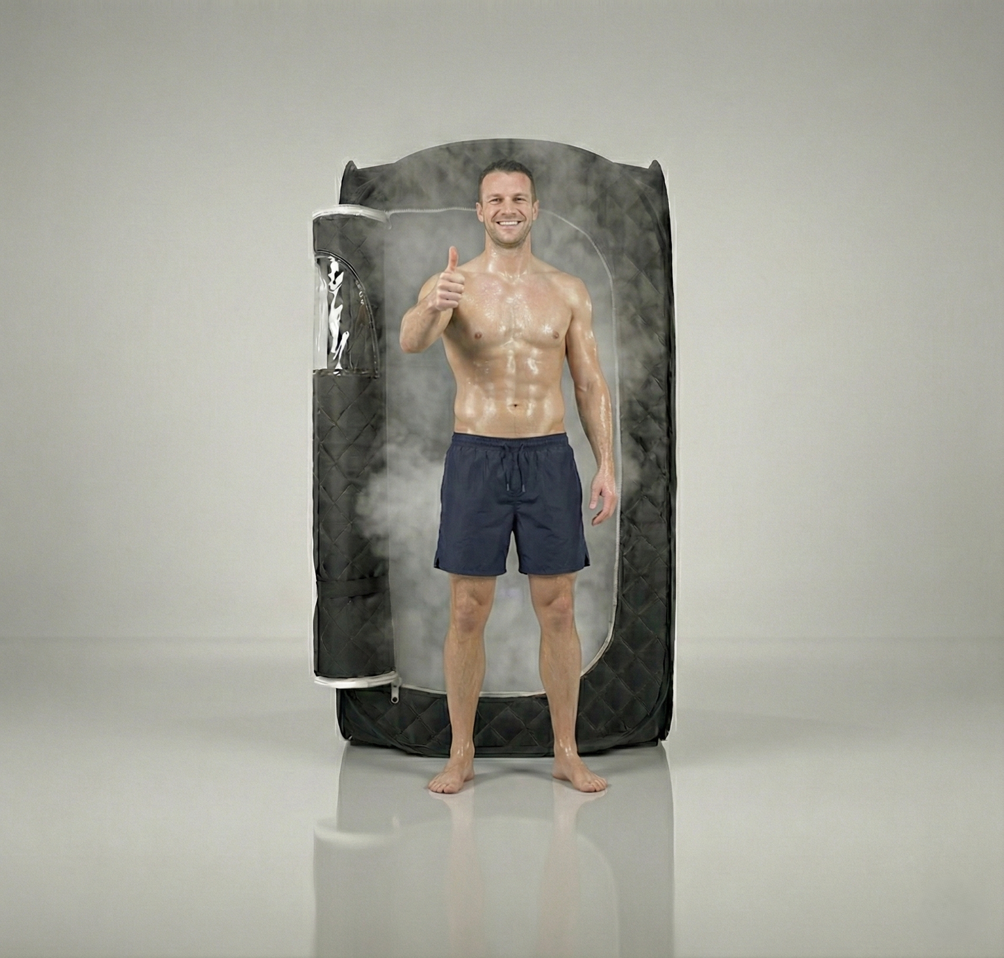 Compact portable steam sauna size reference – ThermuNora Pro XS with model