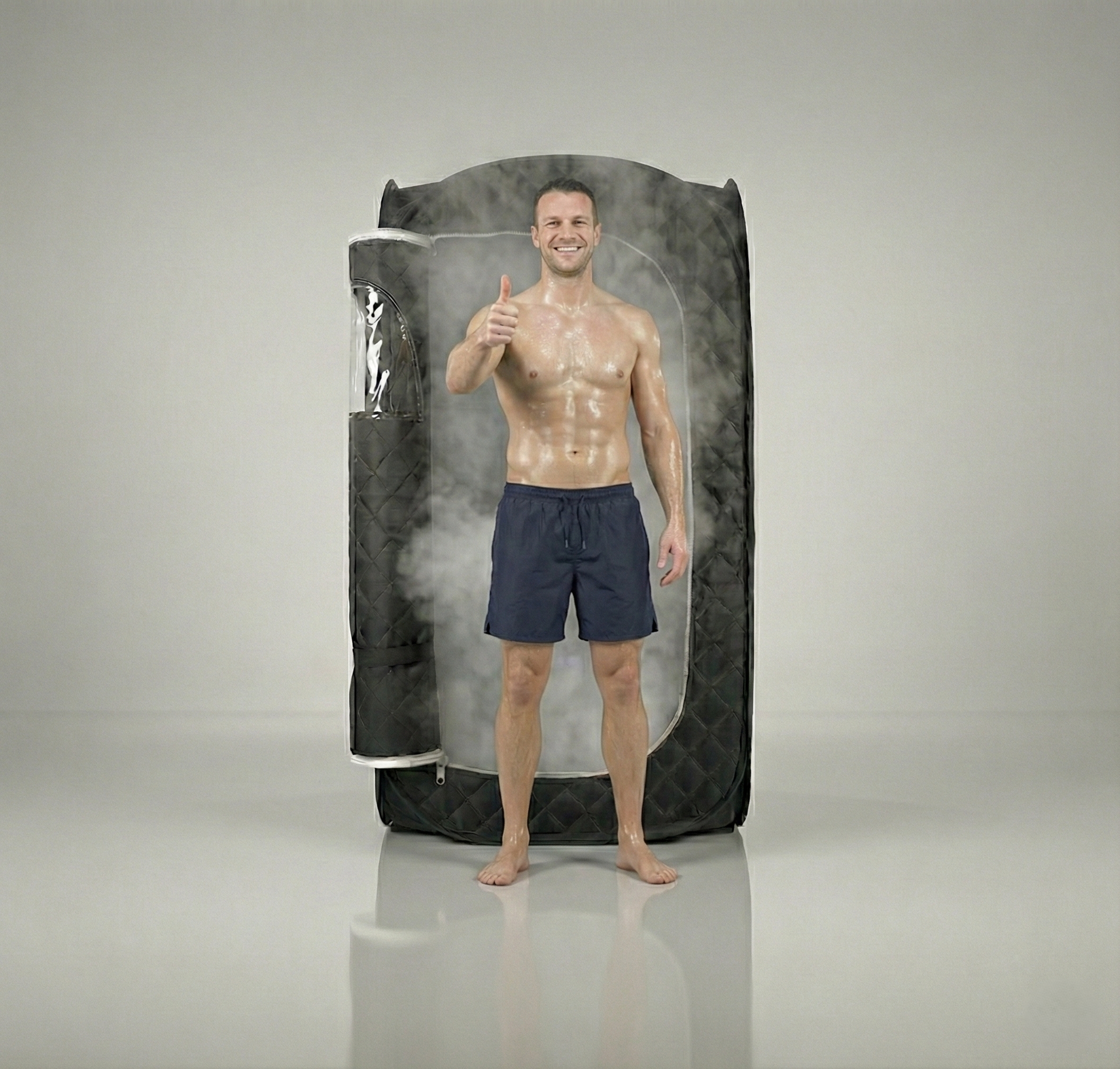 Compact portable steam sauna size reference – ThermuNora Pro XS with model