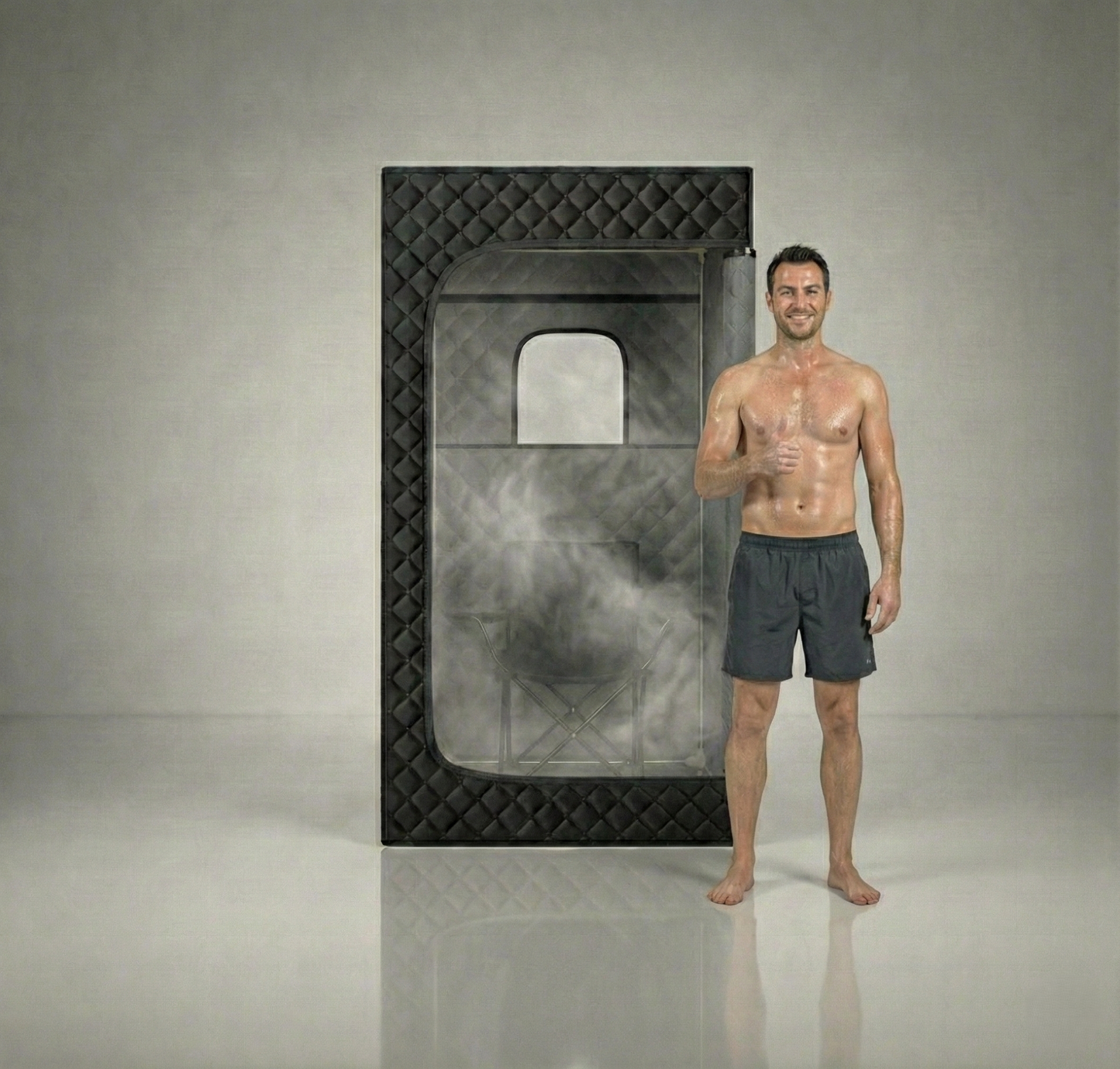 Home sauna – ThermuNora Pro X size comparison with person